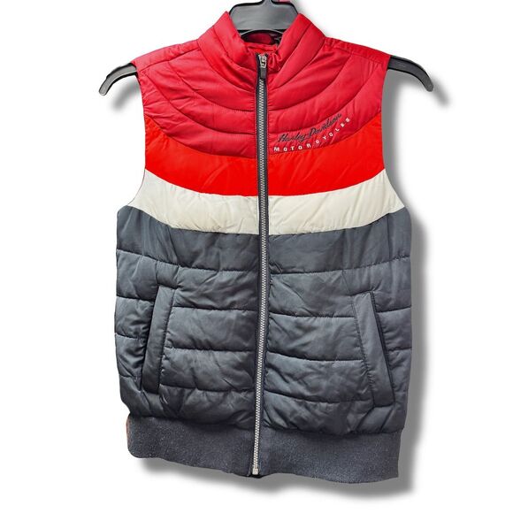 Harley Davidson Jackets & Blazers - Harley-Davidson Women's XS Striped Puffer Vest Red Casual